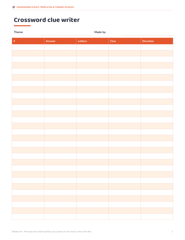 Preview of Printable Crossword Clue Worksheet